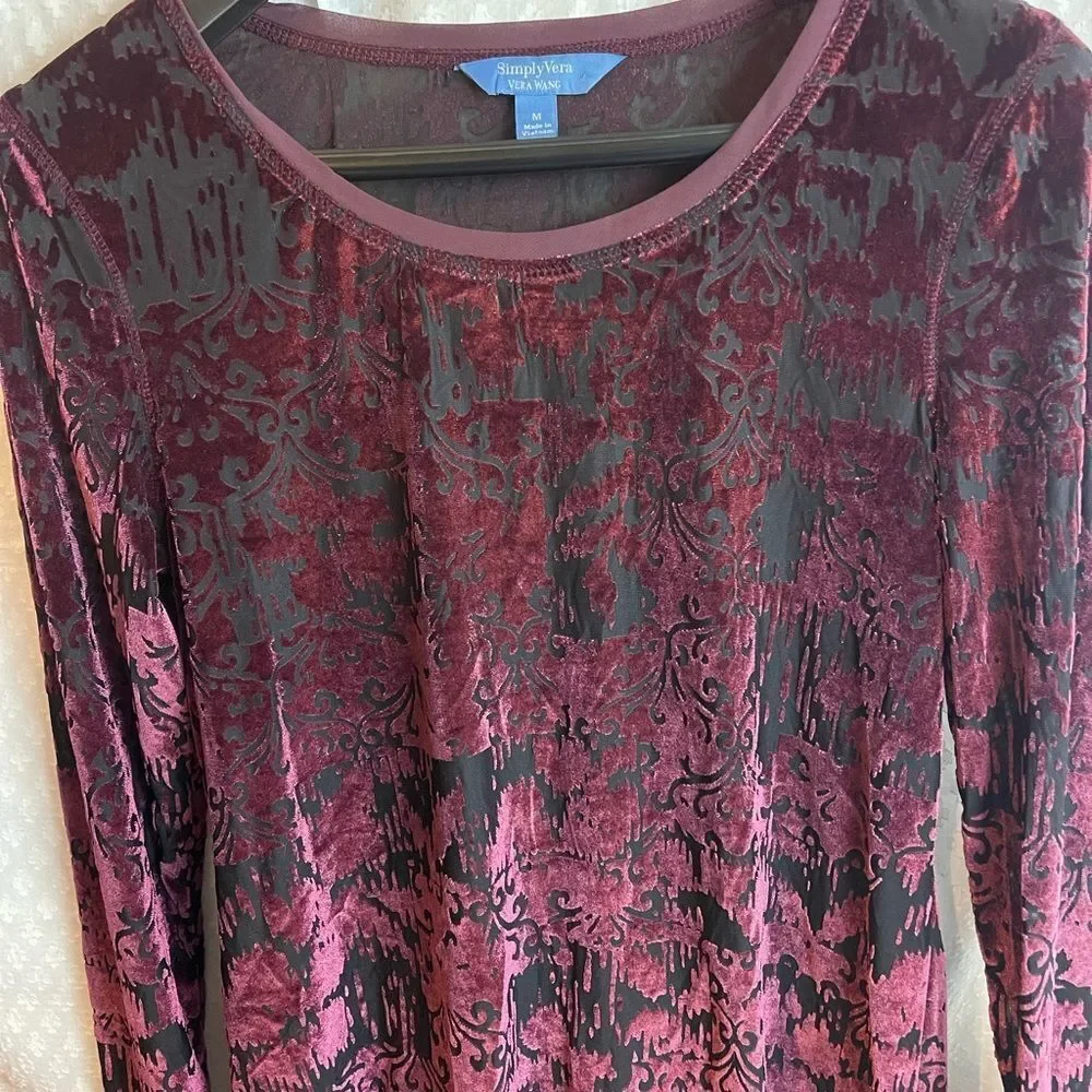 Simply Vera Wang crushed velvet shirt - size medium (burgundy)